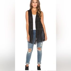 BLANKNYC Black Faux Suede Whipstitched Fringe Vest